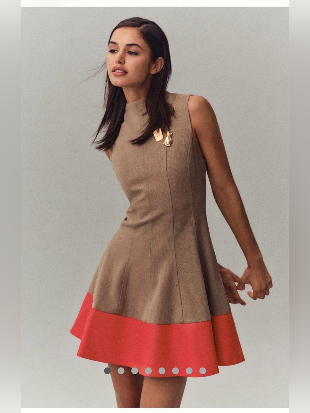NWT Anthropologie Sleeveless Brown Dress with Red Hem - Classic A-Line